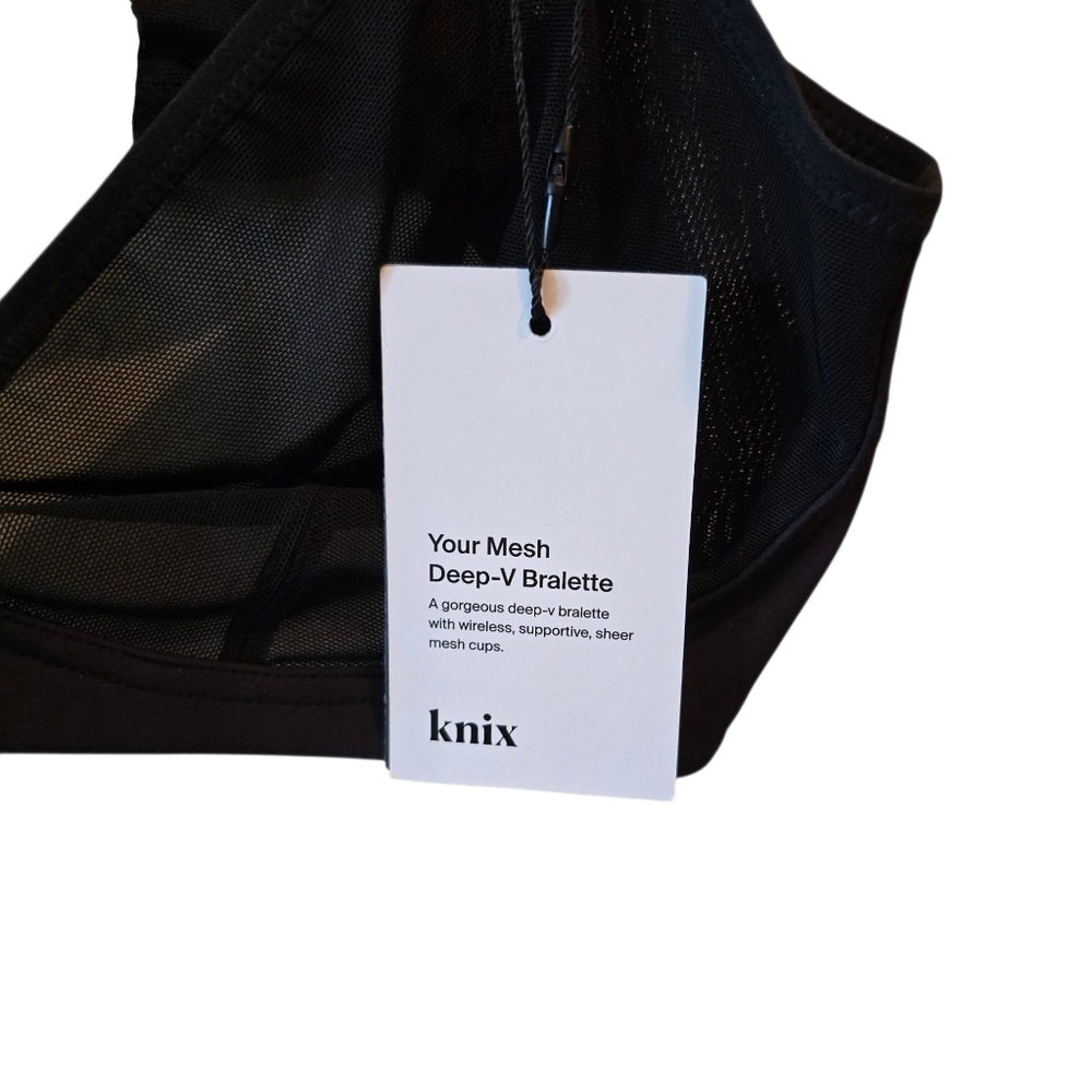 💜 KNIX Mesh Deep V Bra Black Large NWT - Picture 6 of 9